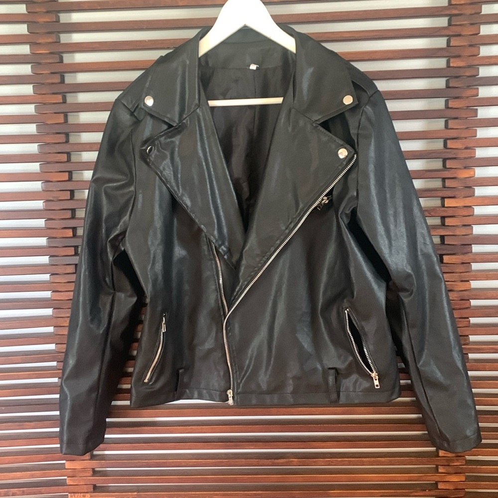 Faux leather moto jacket